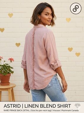 Astrid Linen Viscose Button Down | Back Fringe Detail